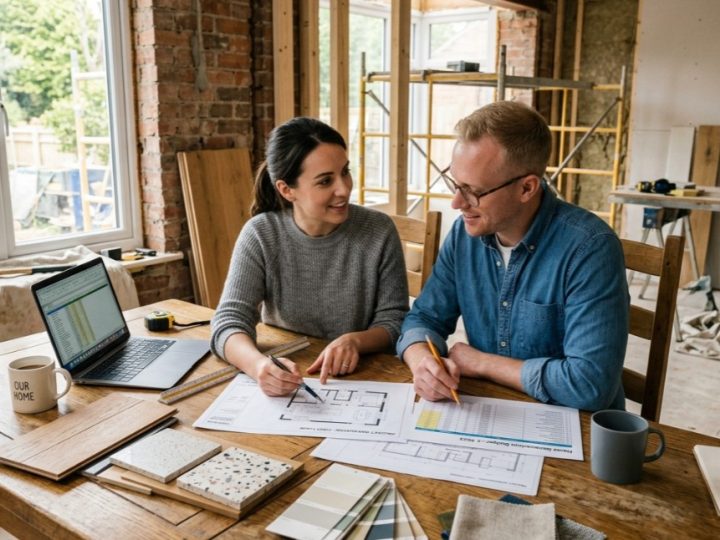 Pareja calculando cómo financiar una reforma del hogar
