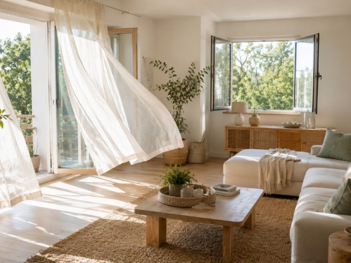 Salón ventilado para mejorar la calidad del aire en casa